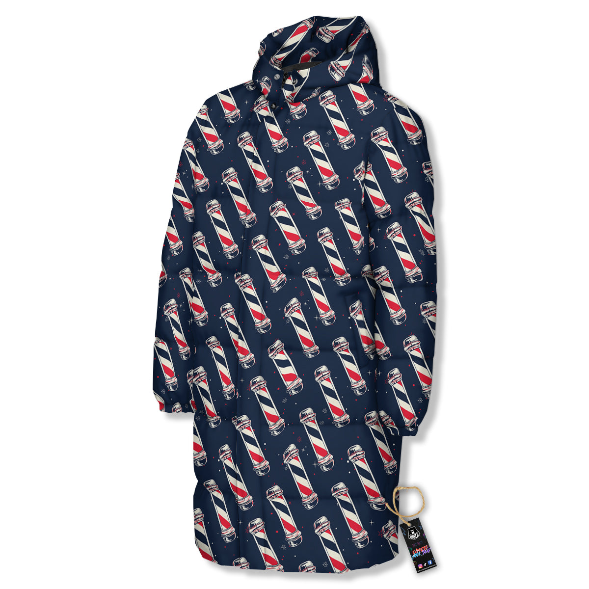 Barber Pole Print Pattern Long Down Jacket-grizzshop
