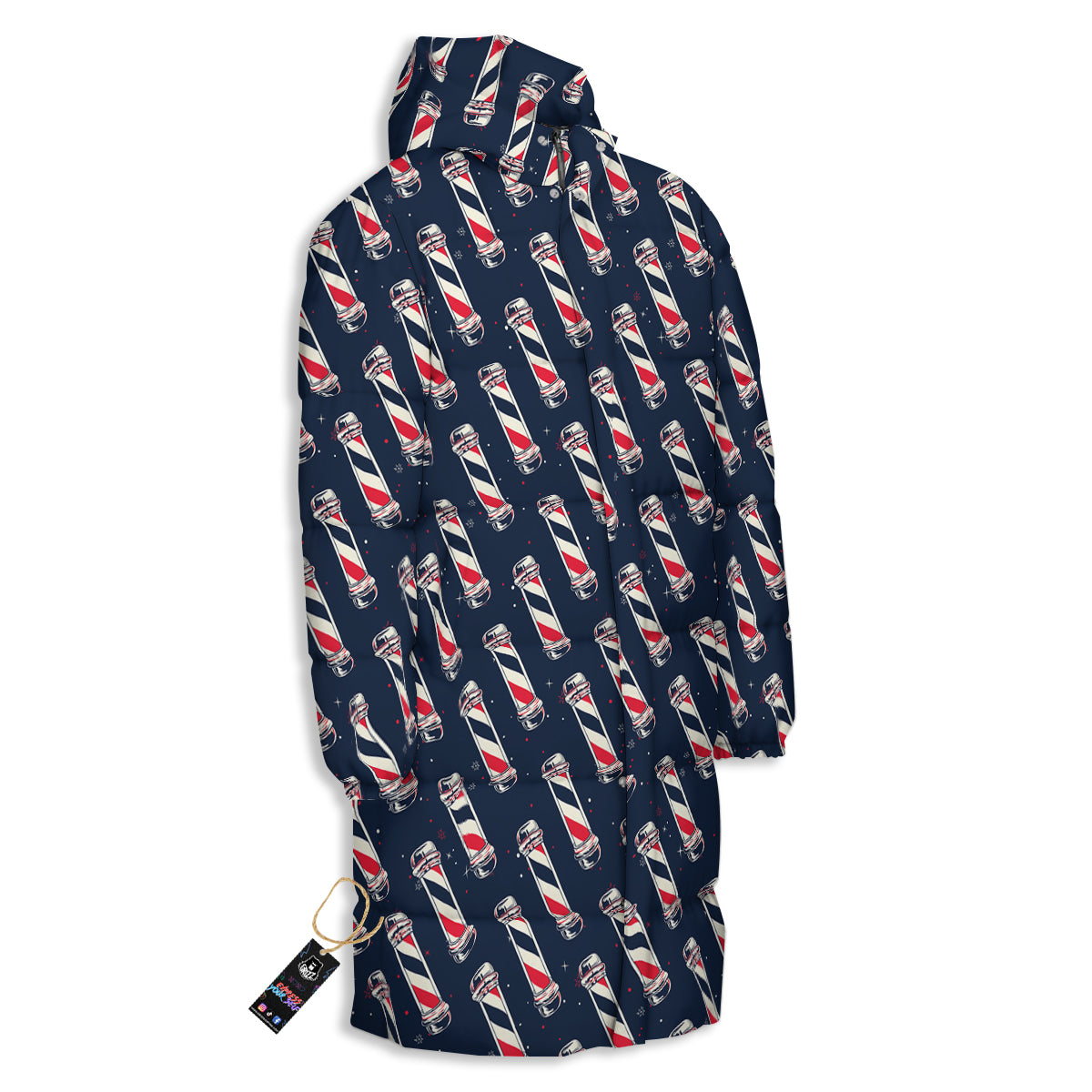Barber Pole Print Pattern Long Down Jacket-grizzshop