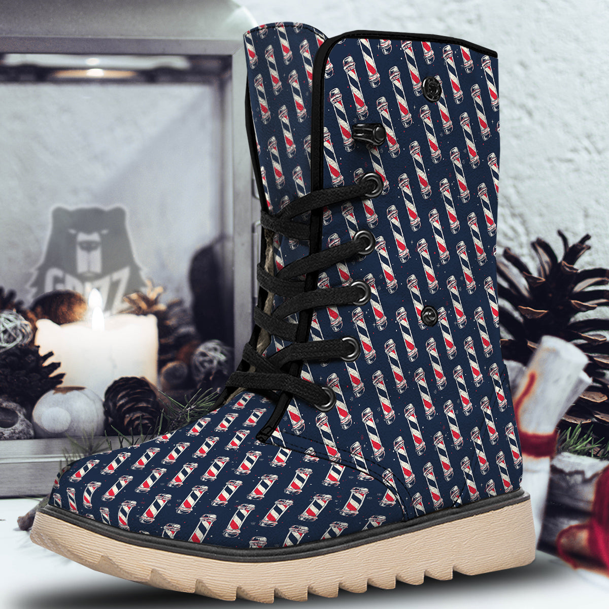 Barber Pole Print Pattern Snow Boots-grizzshop