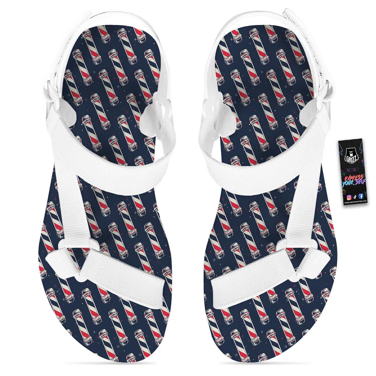 Barber Pole Print Pattern White Open Toe Sandals-grizzshop