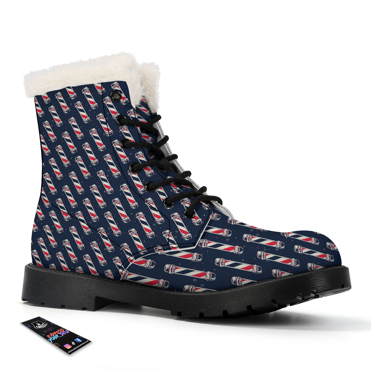 Barber Pole Print Pattern Winter Boots-grizzshop