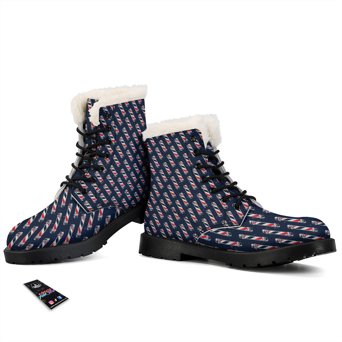 Barber Pole Print Pattern Winter Boots-grizzshop