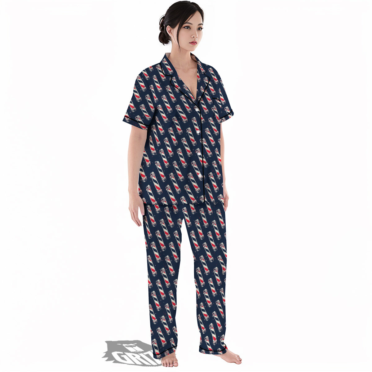 Barber Pole Print Pattern Women's Pajamas Set-grizzshop