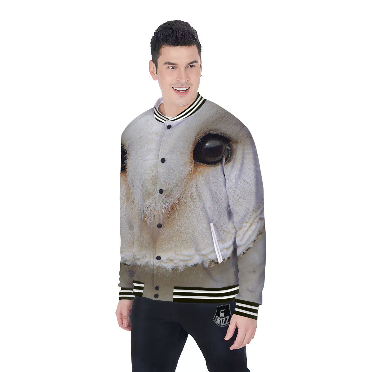 Barn Owl Print Baseball Jacket-grizzshop