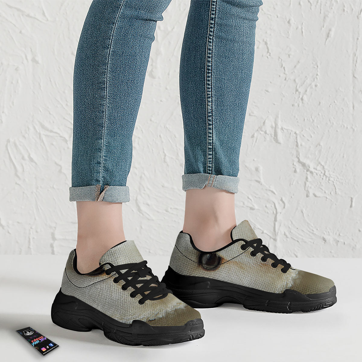 Barn Owl Print Black Chunky Shoes-grizzshop