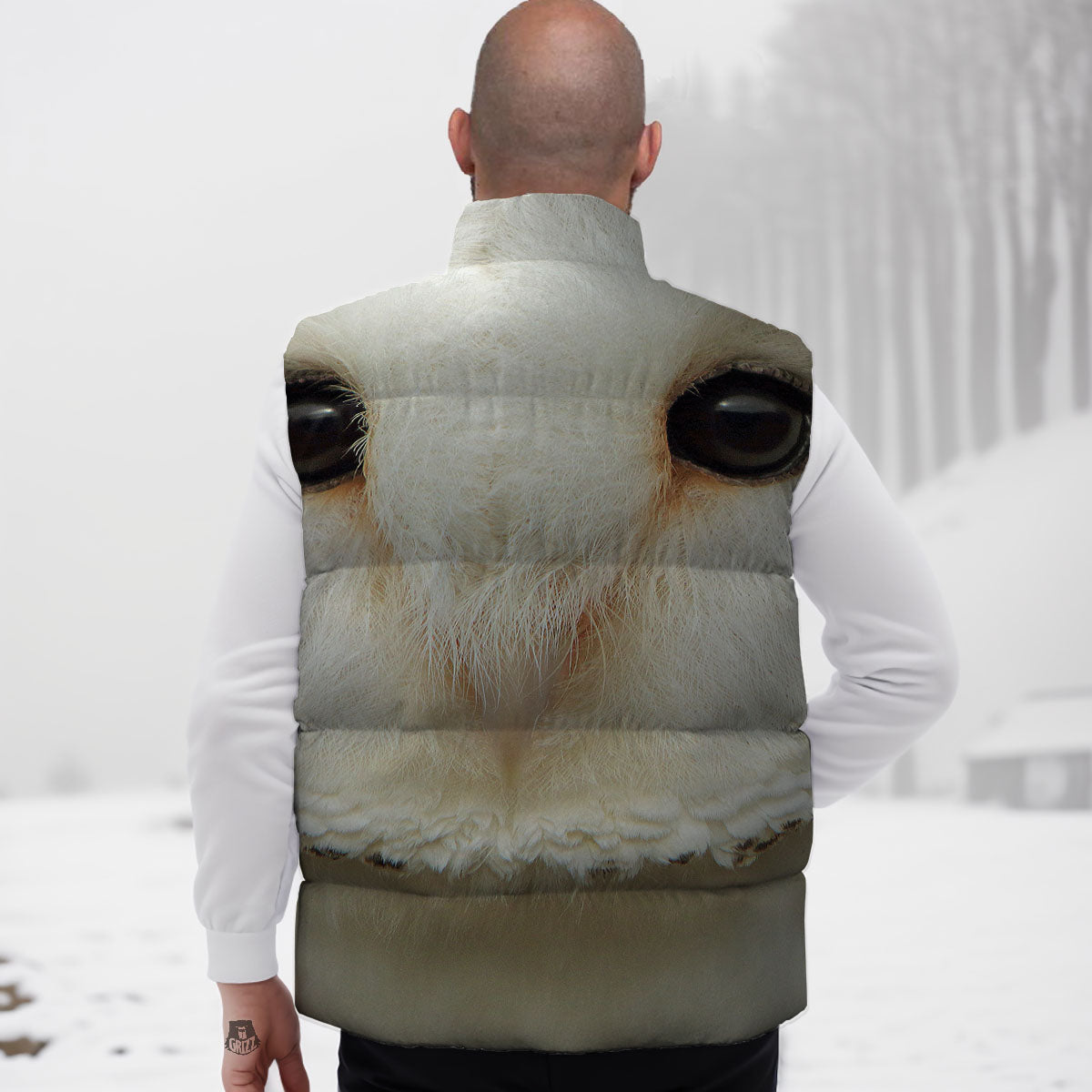 Barn Owl Print Down Vest-grizzshop