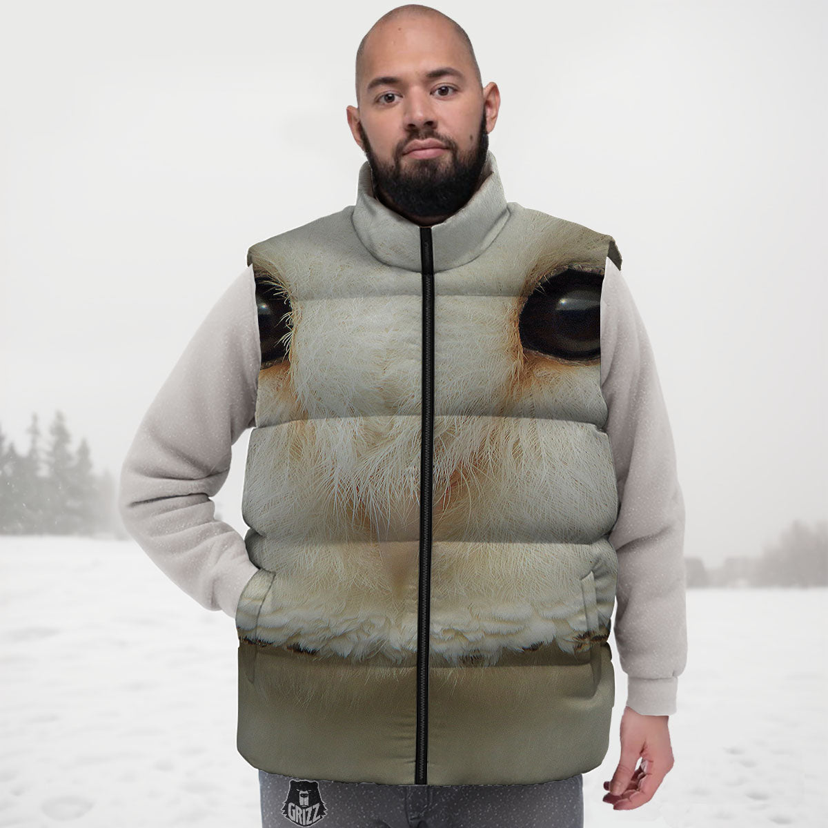 Barn Owl Print Down Vest-grizzshop