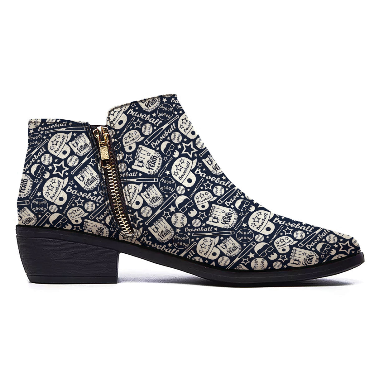Baseball Black Print Pattern Ankle Boots-grizzshop