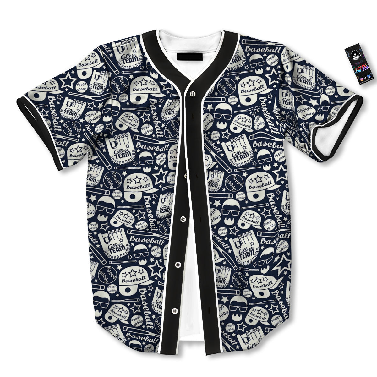 Baseball Black Print Pattern Baseball Jersey-grizzshop