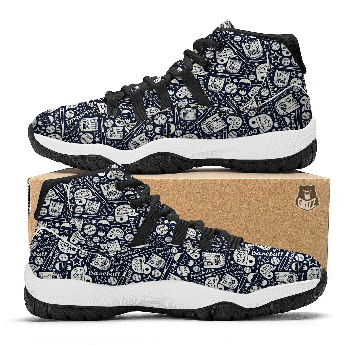 Baseball Black Print Pattern Black Bball Shoes-grizzshop