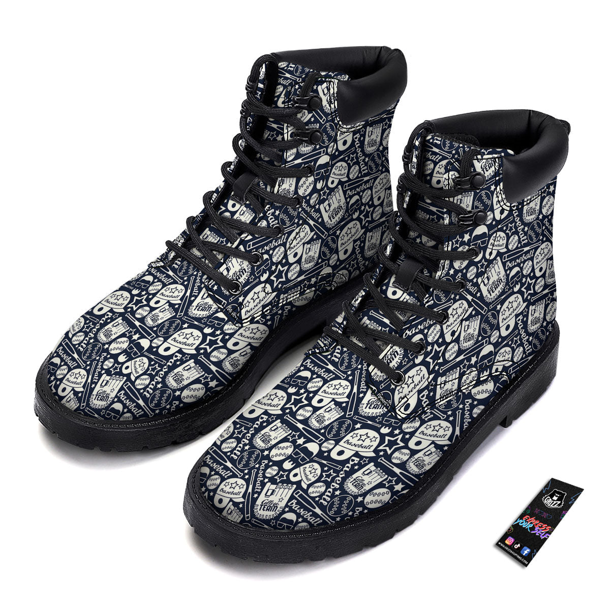 Baseball Black Print Pattern Boots-grizzshop
