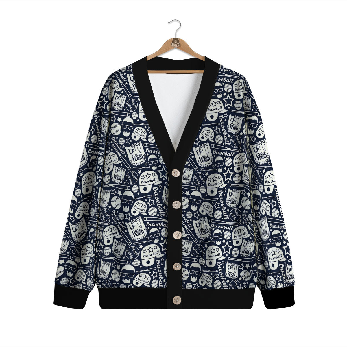 Baseball Black Print Pattern Cardigan-grizzshop