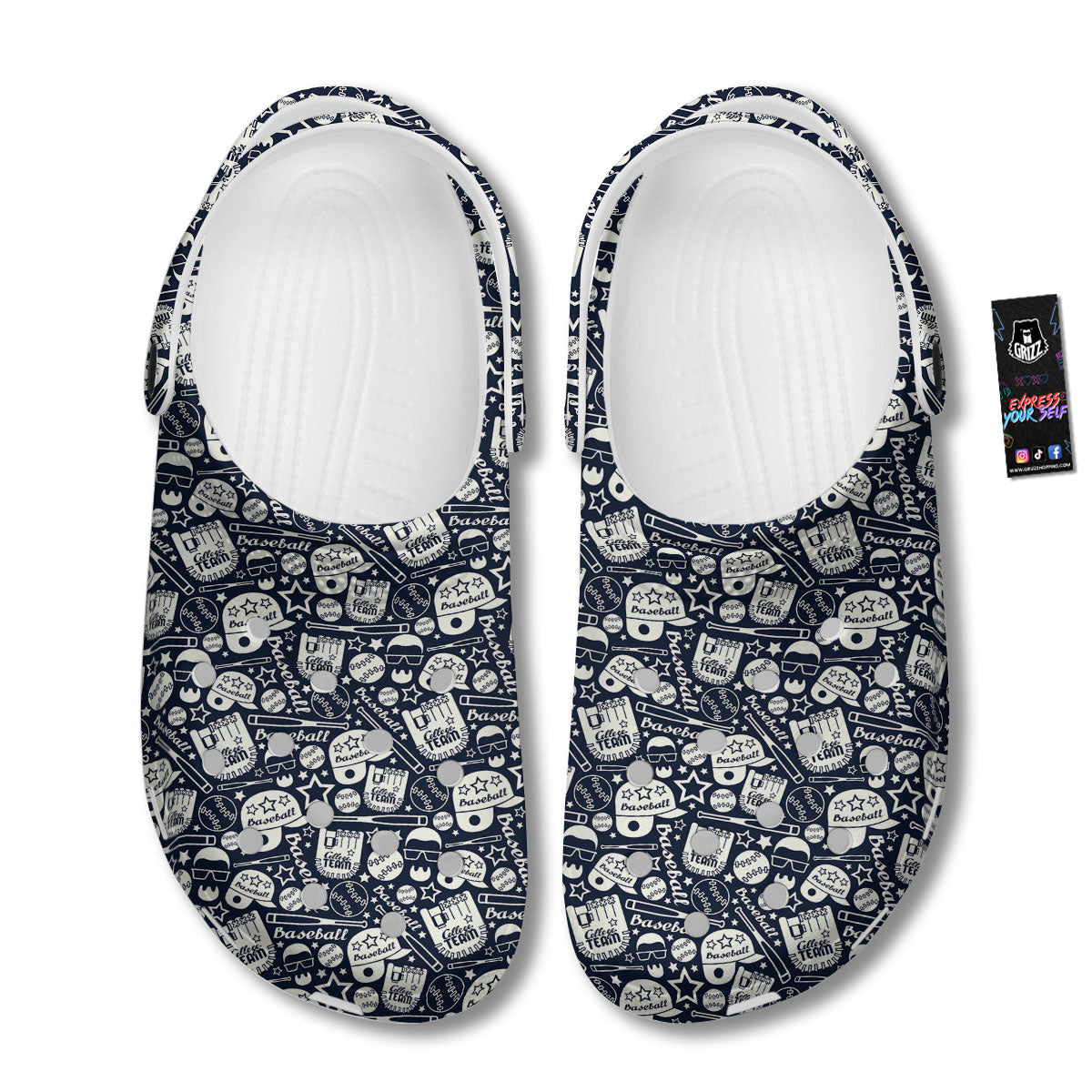 Baseball Black Print Pattern Clog-grizzshop