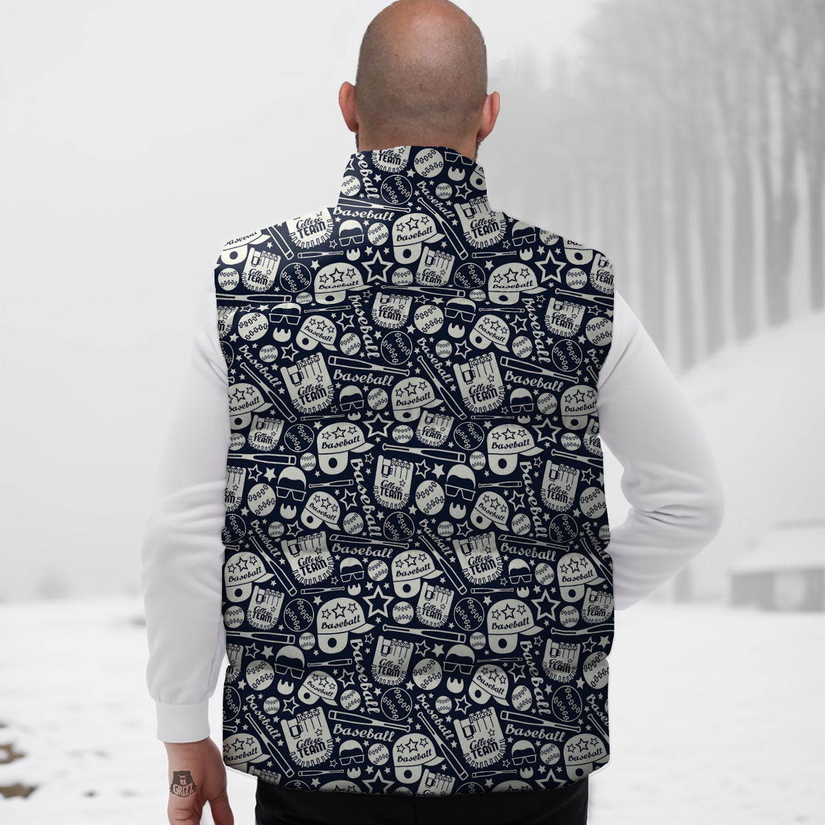 Baseball Black Print Pattern Down Vest
