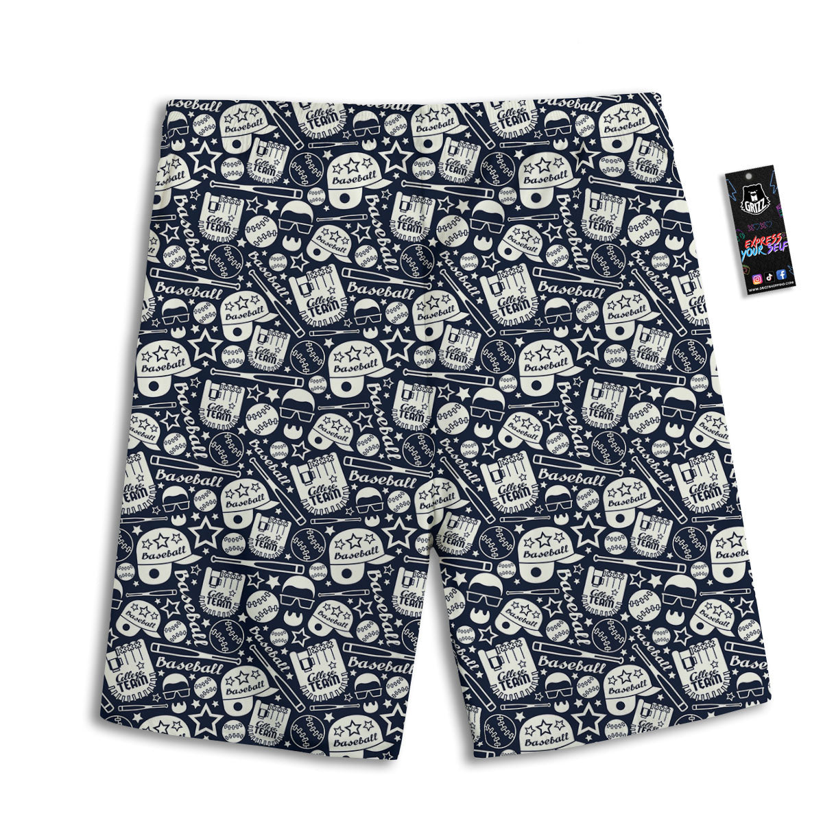 Baseball Black Print Pattern Men's Athletic Shorts