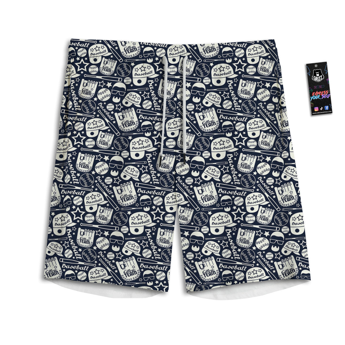 Baseball Black Print Pattern Men's Athletic Shorts