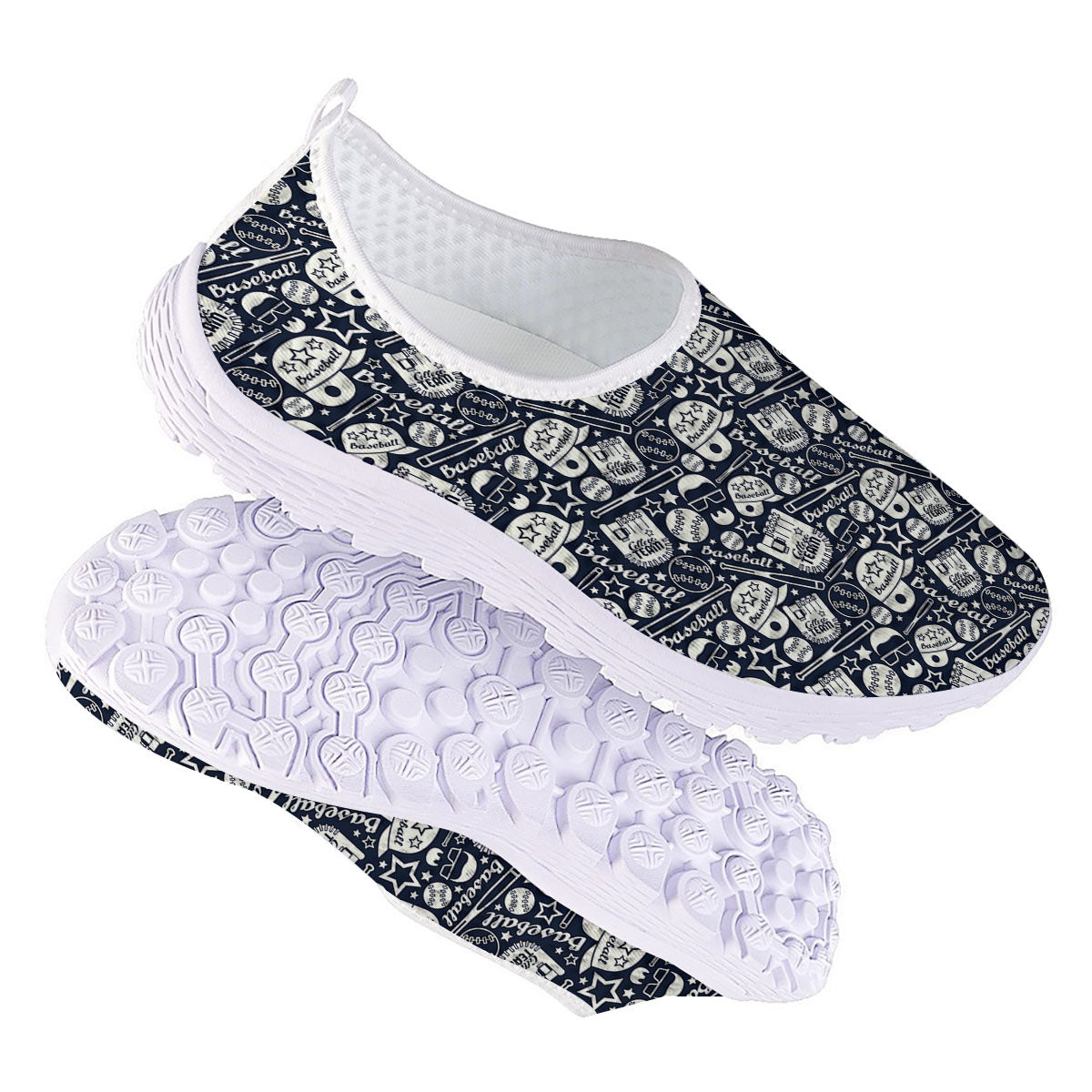 Baseball Black Print Pattern Nurse Shoes-grizzshop