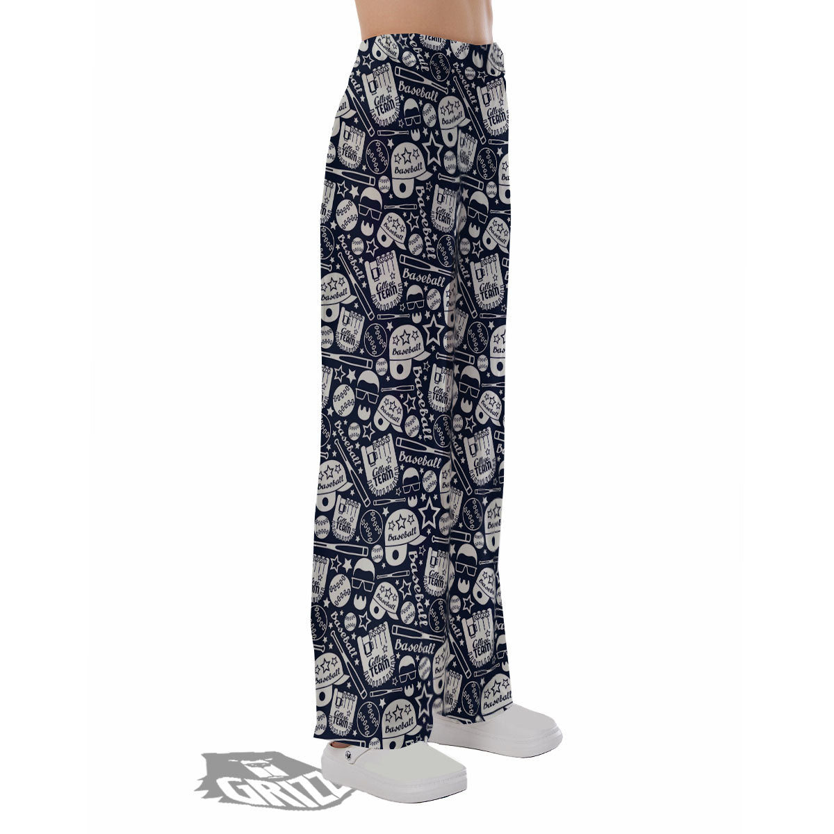 Baseball Black Print Pattern Pajama Pants-grizzshop