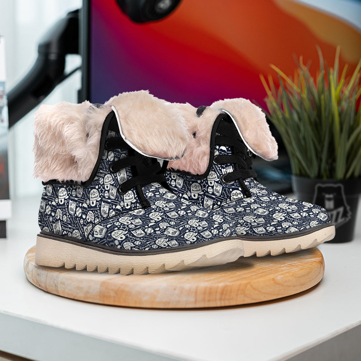 Baseball Black Print Pattern Snow Boots-grizzshop