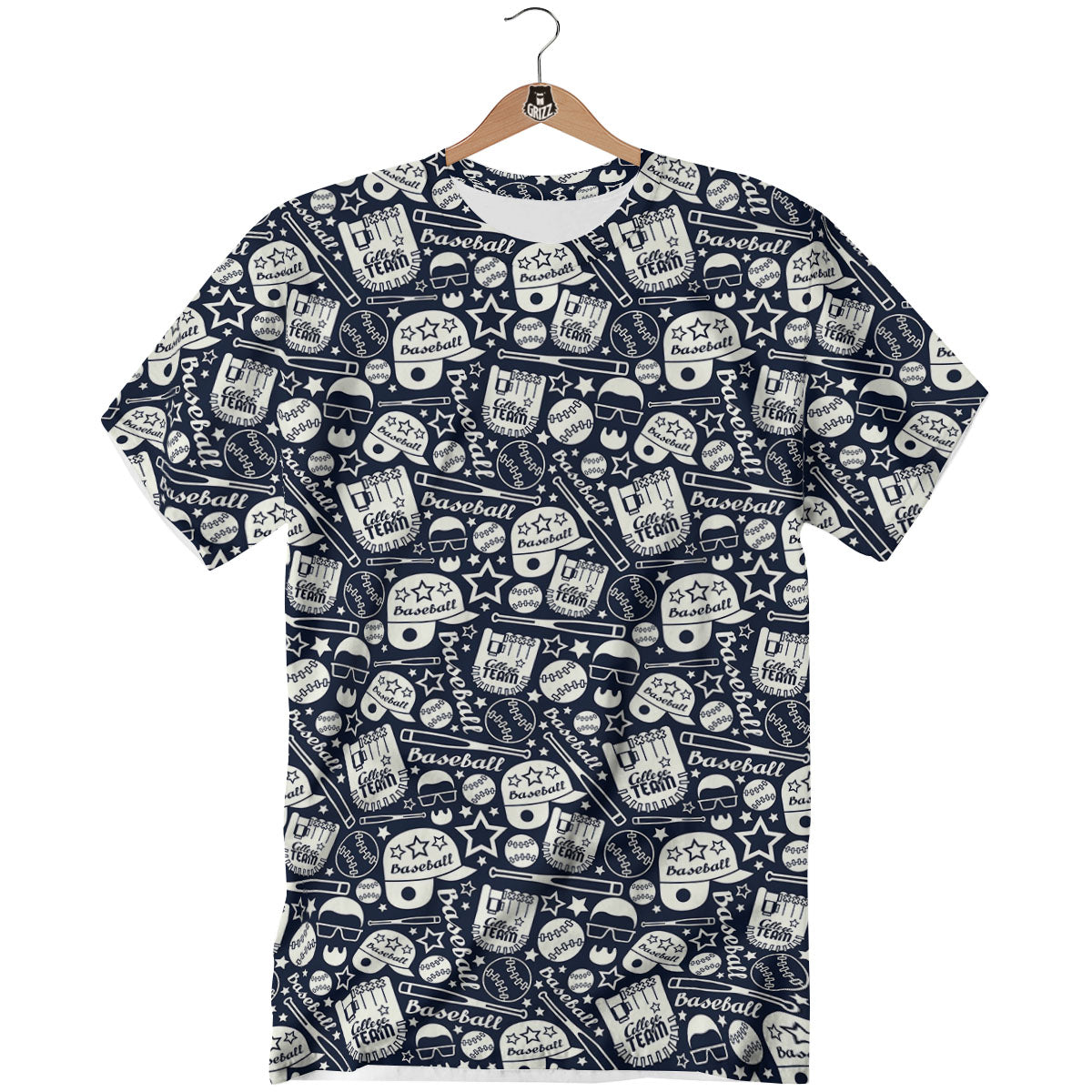 Baseball Black Print Pattern T-Shirt-grizzshop