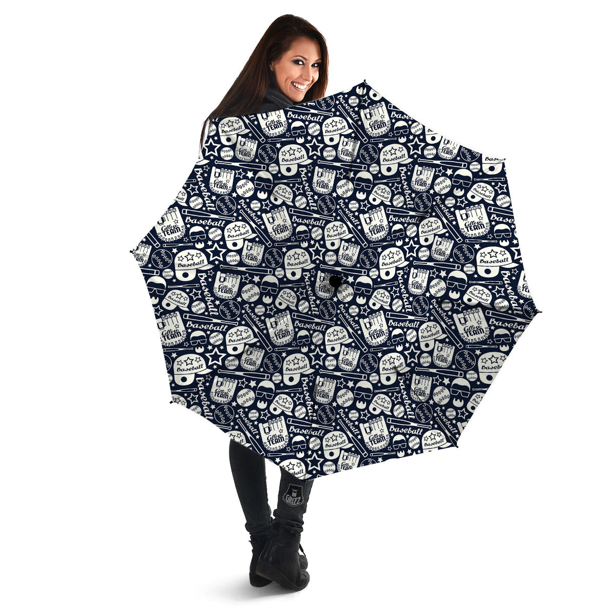 Baseball Black Print Pattern Umbrella-grizzshop