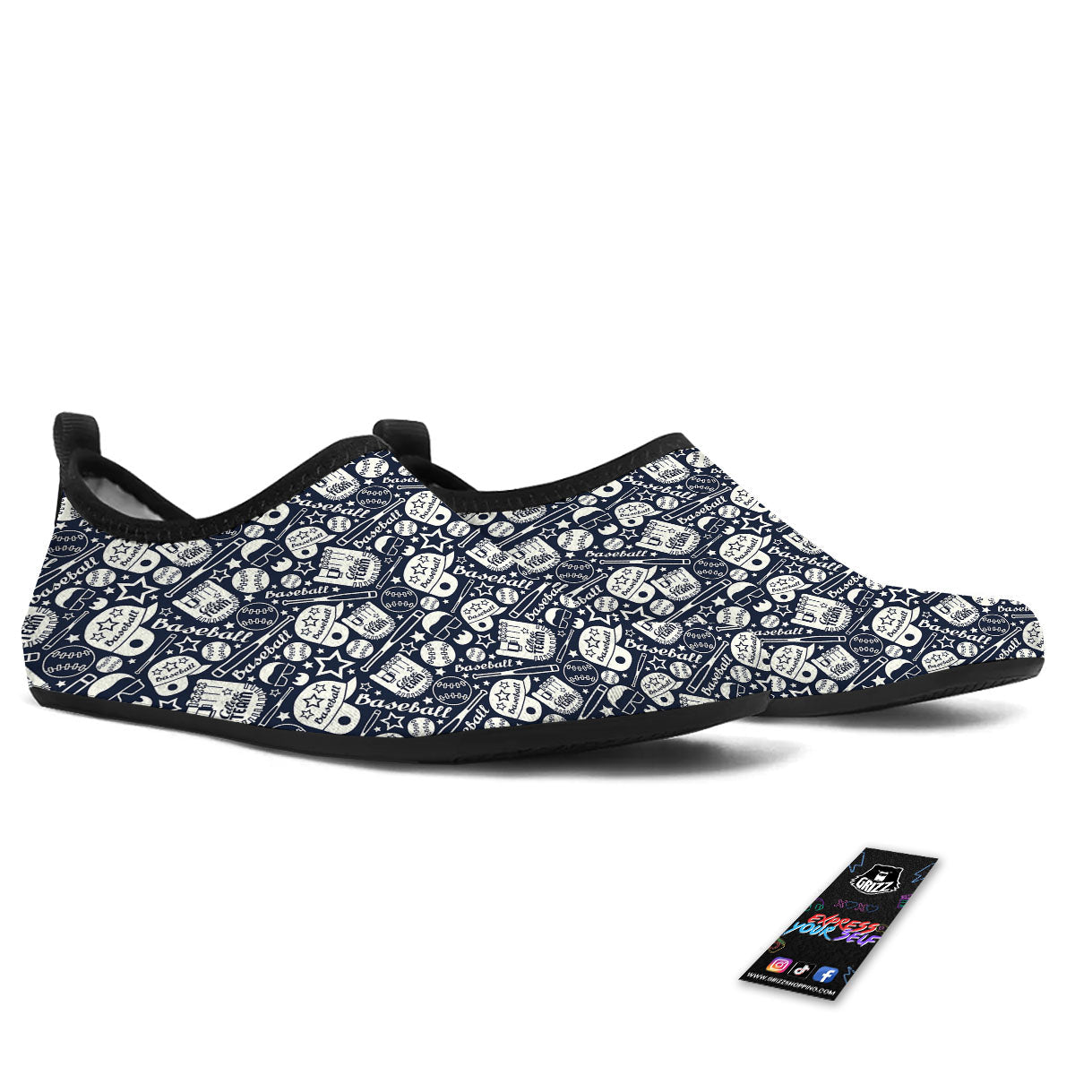 Baseball Black Print Pattern Water Shoes-grizzshop