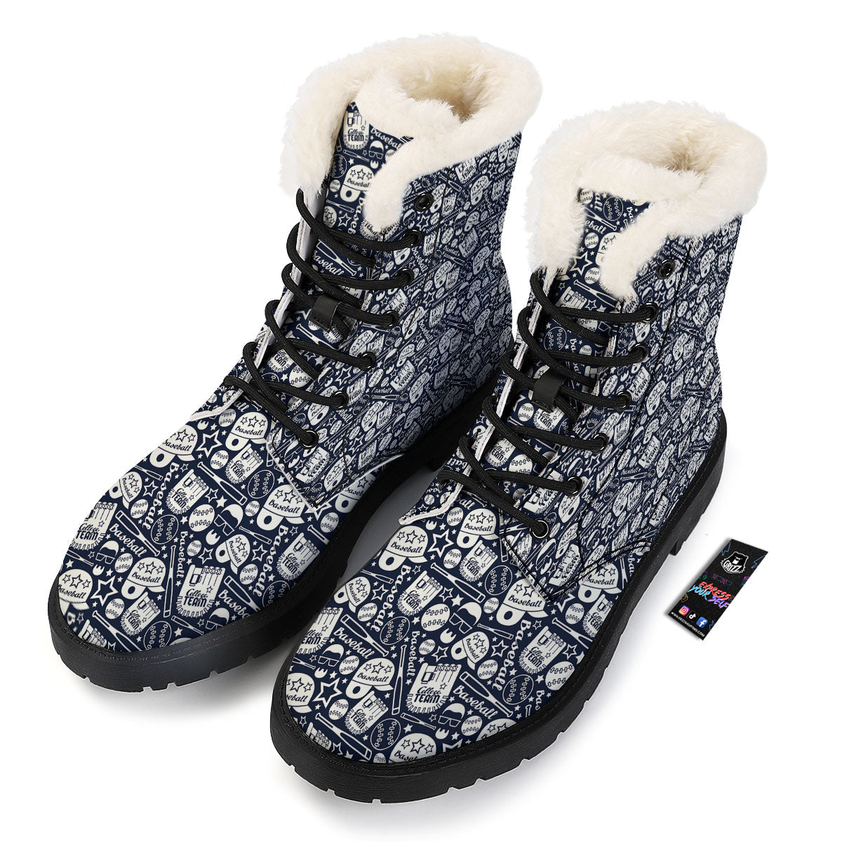 Baseball Black Print Pattern Winter Boots-grizzshop