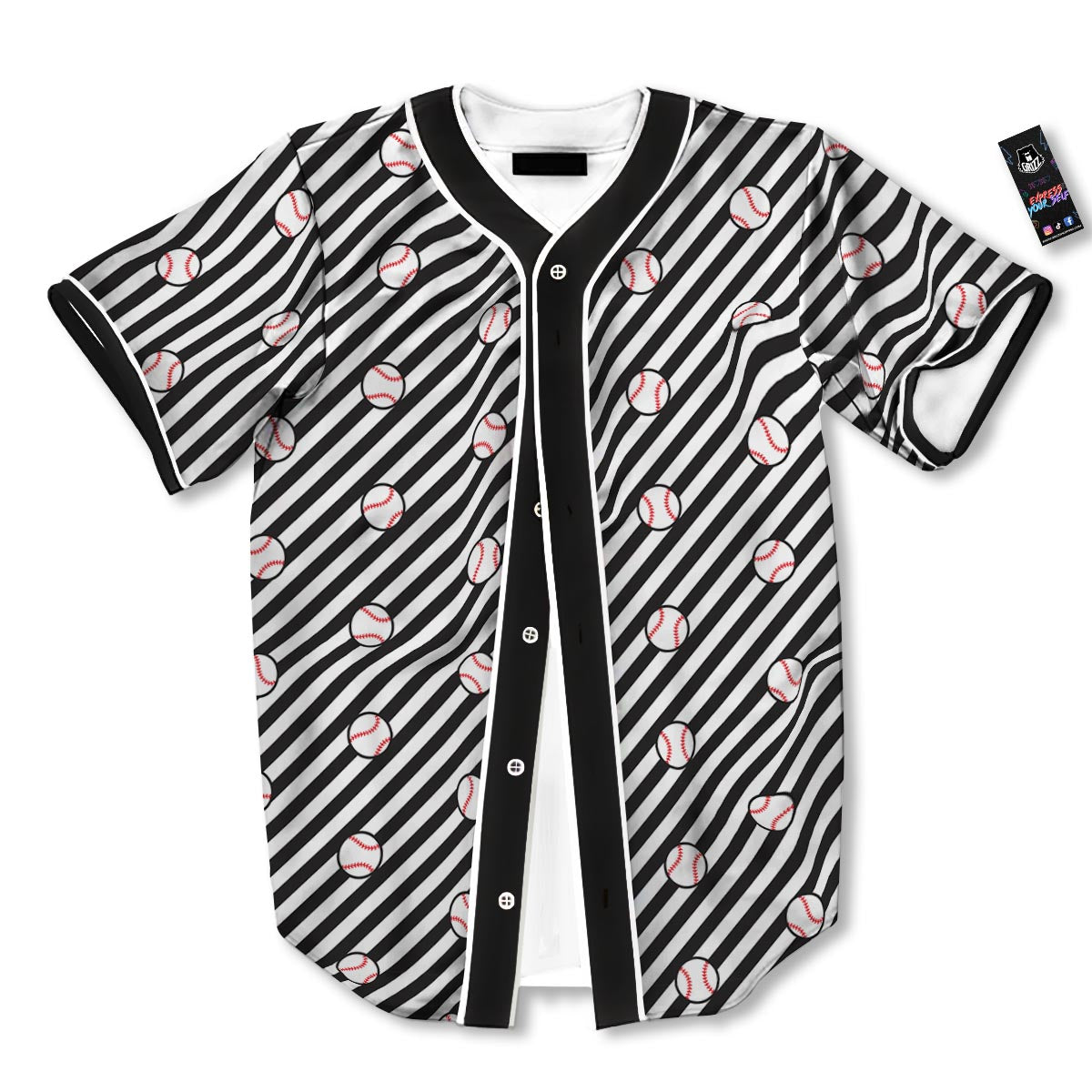 Baseball Black Striped Print Pattern Baseball Jersey-grizzshop