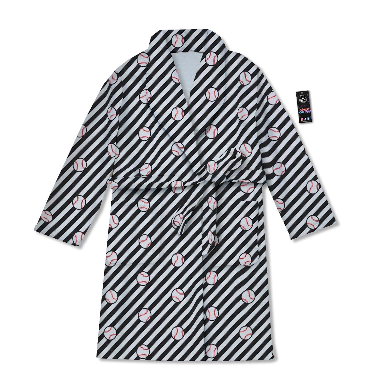 Baseball Black Striped Print Pattern Bathrobe-grizzshop