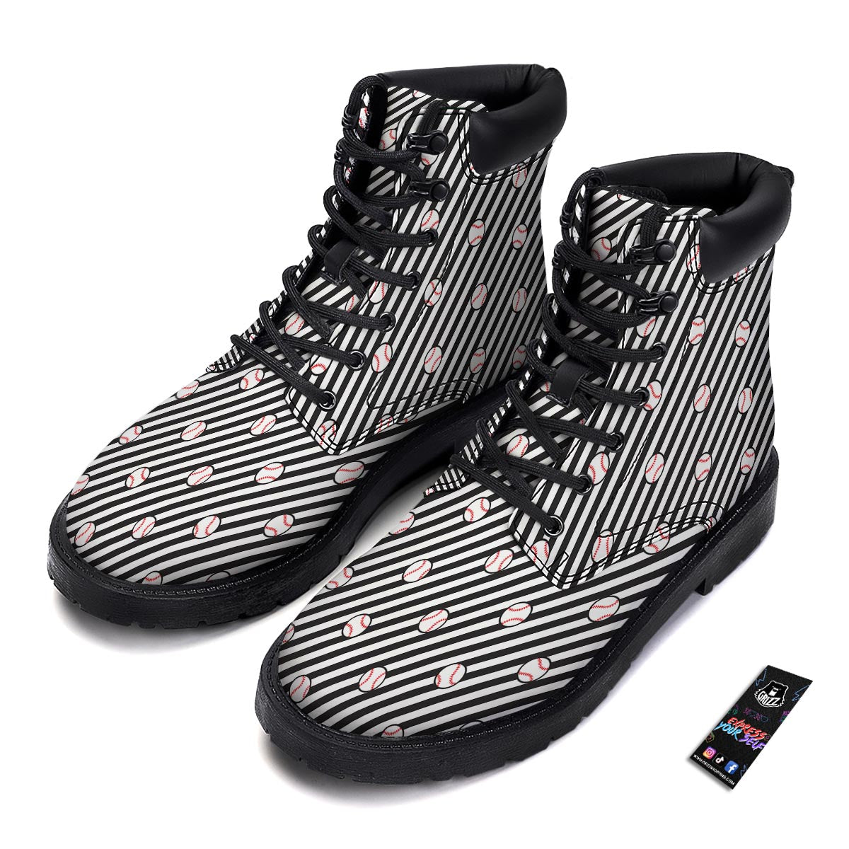 Baseball Black Striped Print Pattern Boots-grizzshop