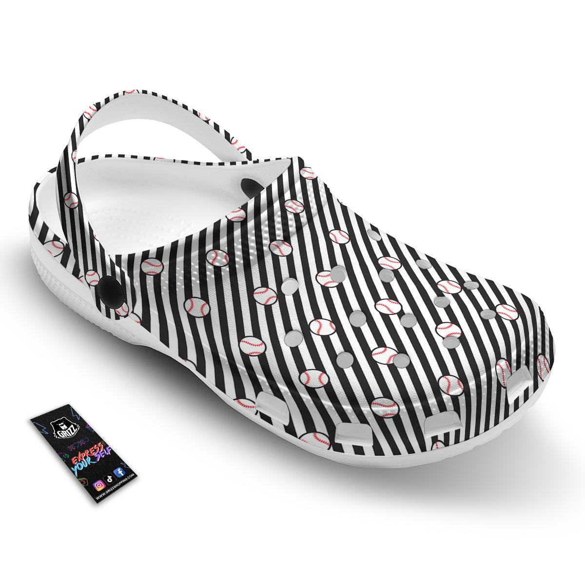 Baseball Black Striped Print Pattern Clog-grizzshop