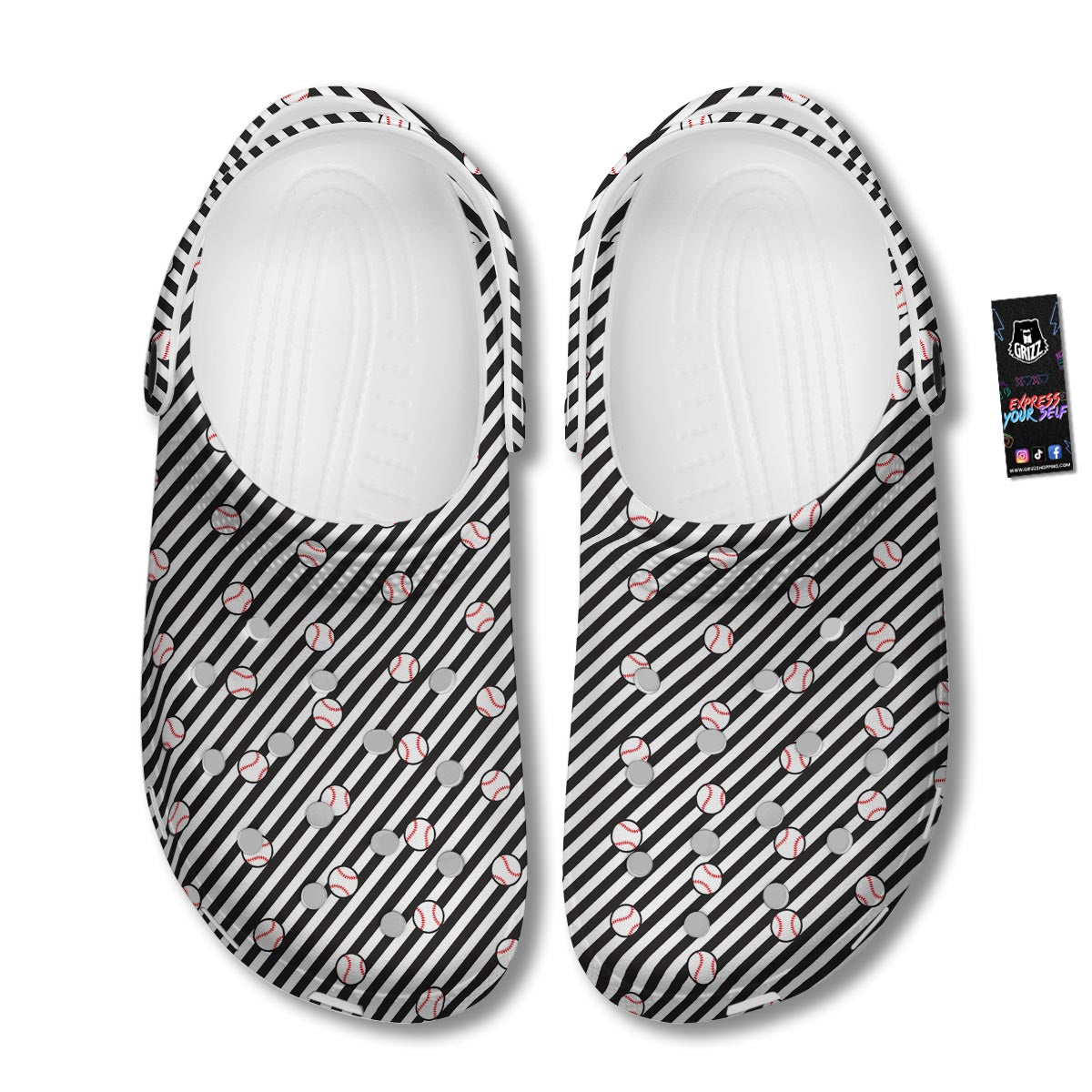 Baseball Black Striped Print Pattern Clog-grizzshop