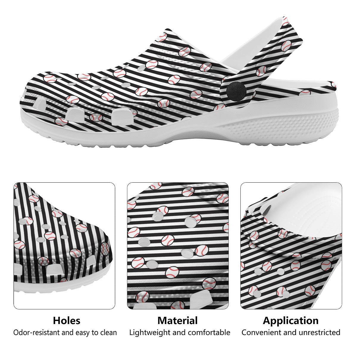 Baseball Black Striped Print Pattern Clog-grizzshop