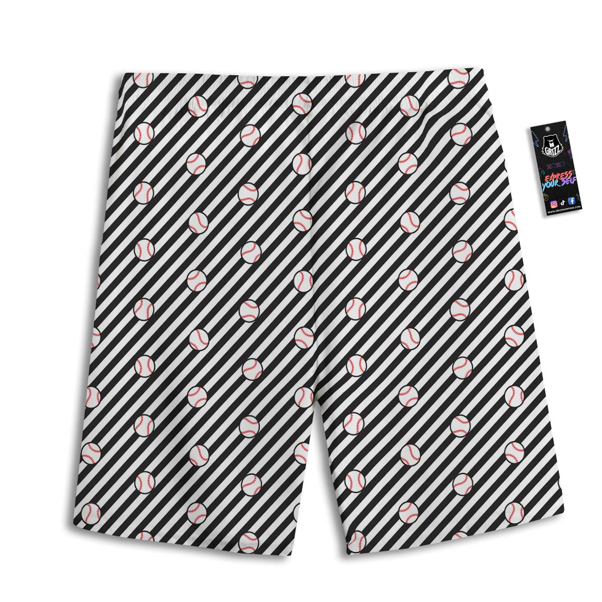 Baseball Black Striped Print Pattern Men's Athletic Shorts