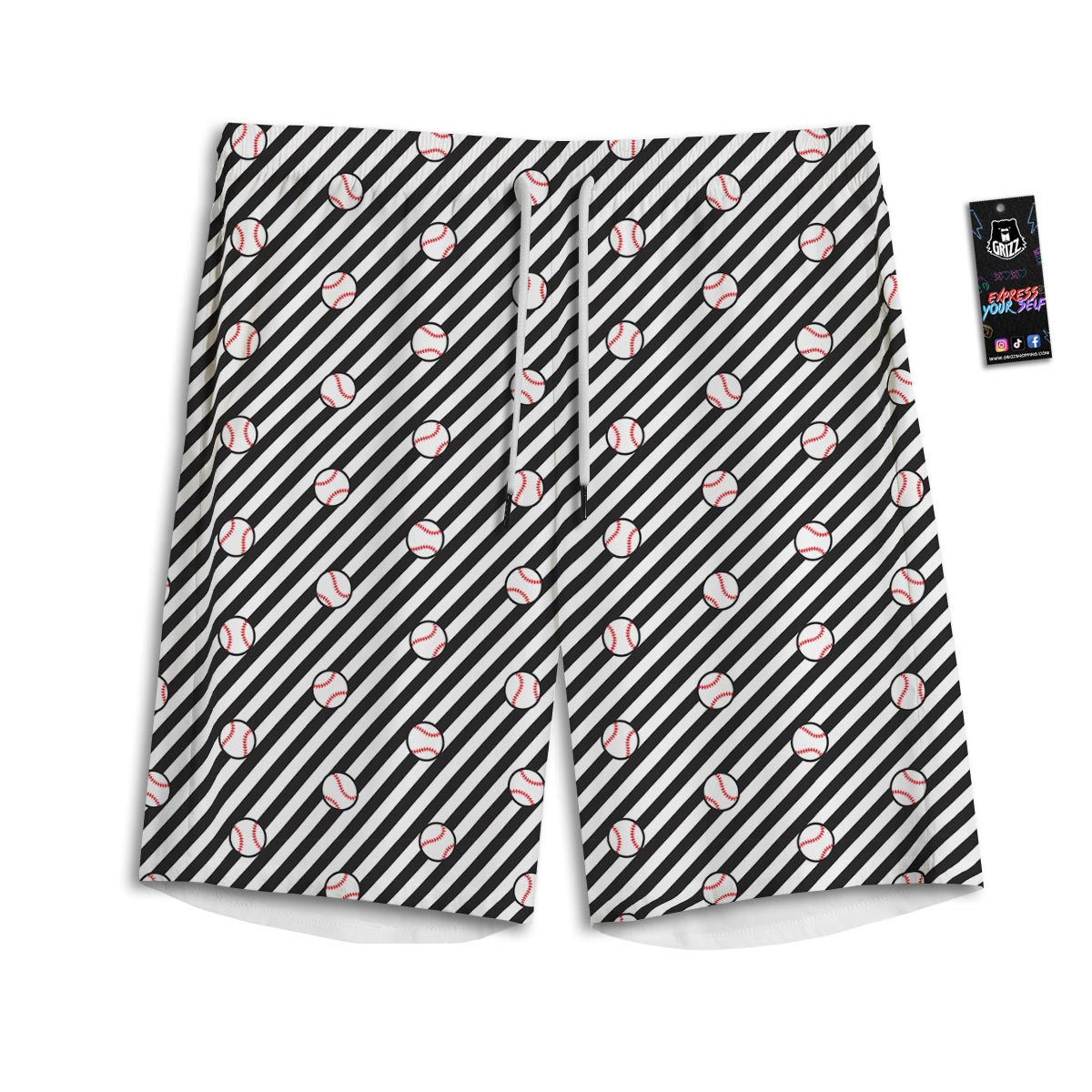 Baseball Black Striped Print Pattern Men's Athletic Shorts
