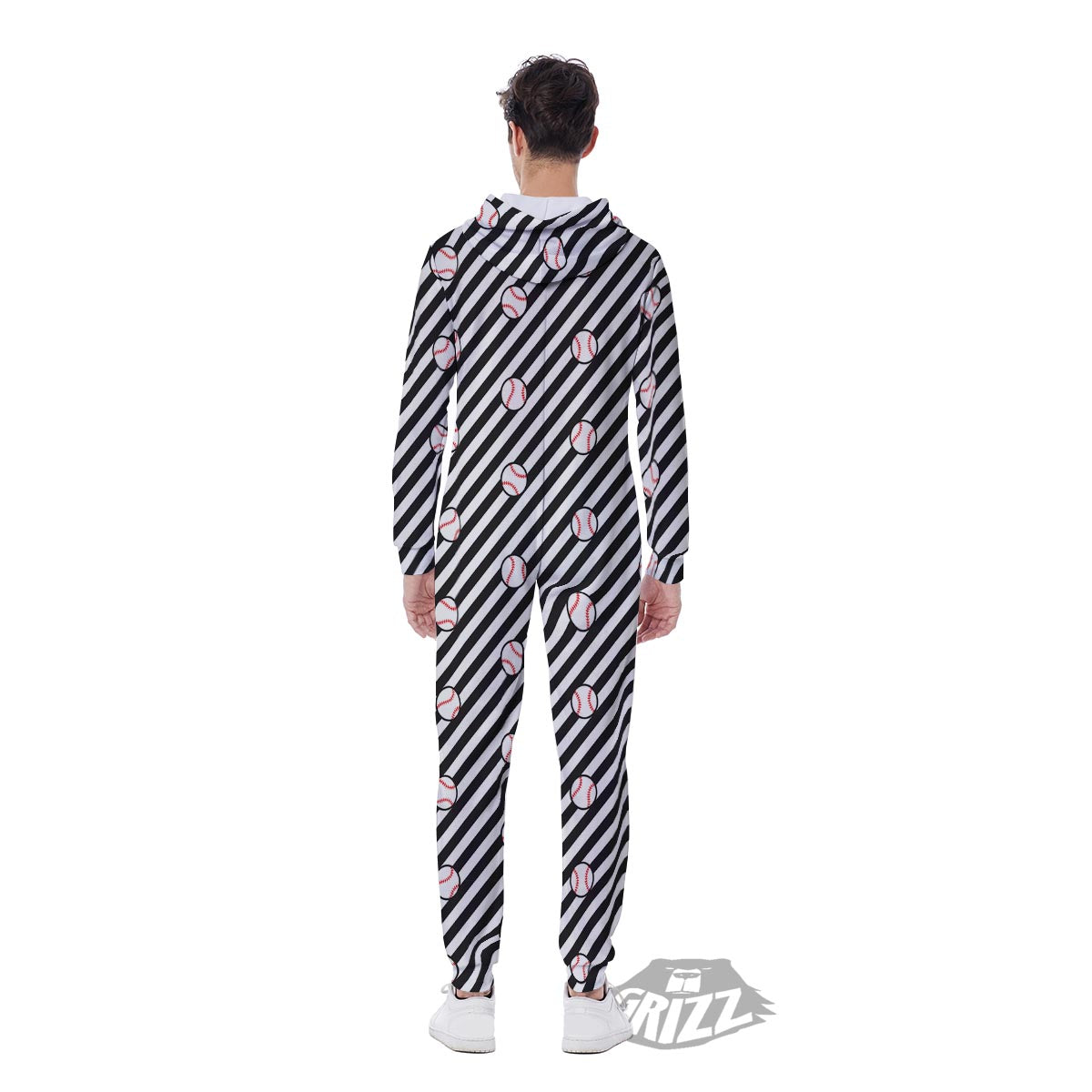 Baseball Black Striped Print Pattern Men's Jumpsuit-grizzshop