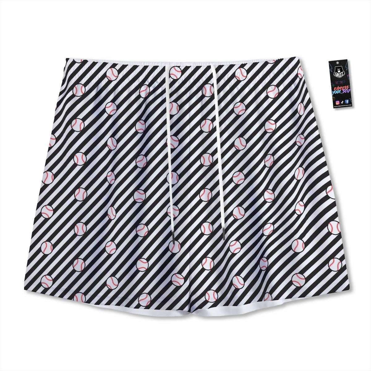 Baseball Black Striped Print Pattern Mesh Shorts