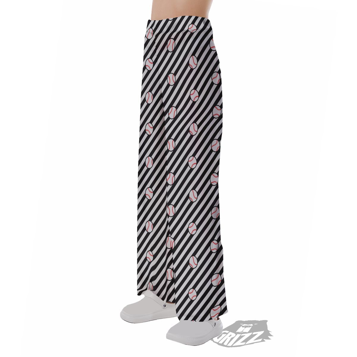 Baseball Black Striped Print Pattern Pajama Pants-grizzshop