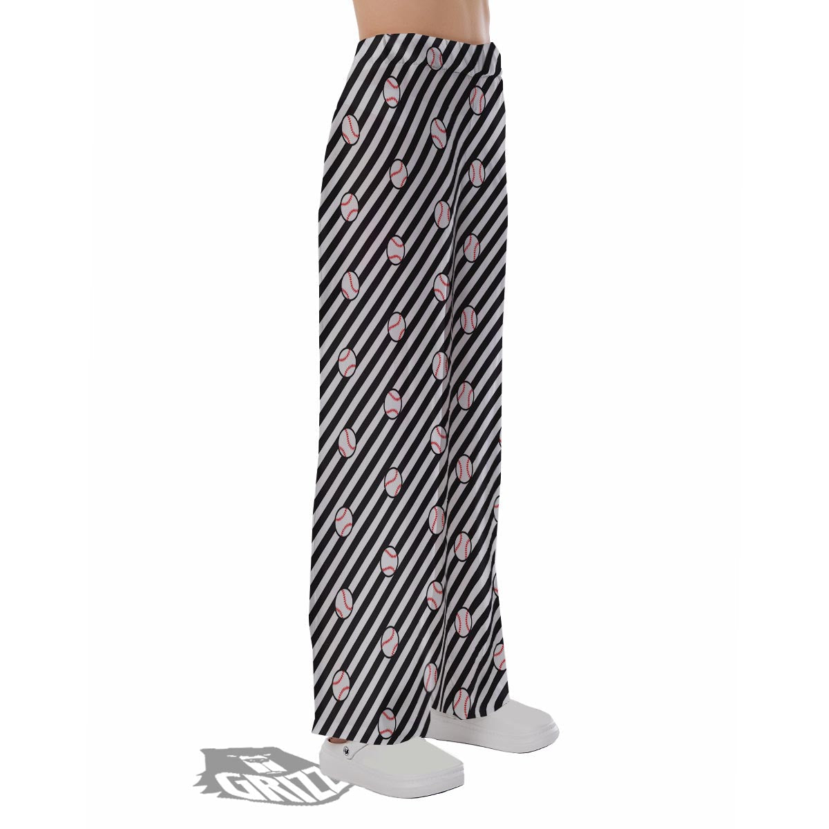 Baseball Black Striped Print Pattern Pajama Pants-grizzshop