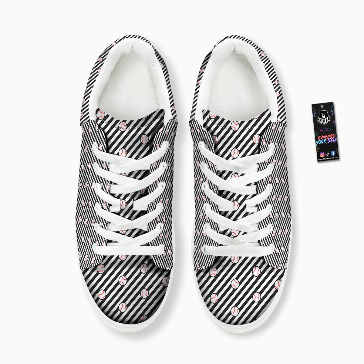 Baseball Black Striped Print Pattern Platform Shoes-grizzshop