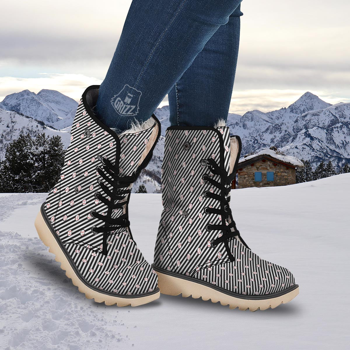 Baseball Black Striped Print Pattern Snow Boots-grizzshop