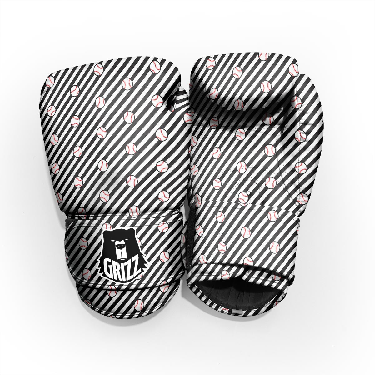 Baseball Black Striped Print Pattern Pro Boxing Glove