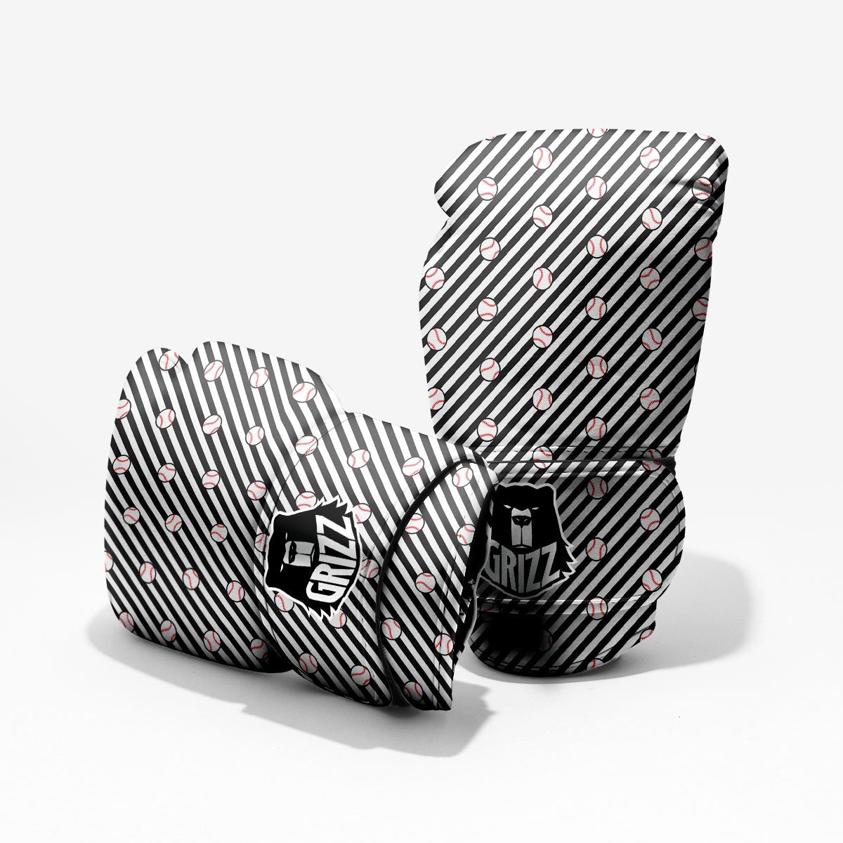 Baseball Black Striped Print Pattern Pro Boxing Glove