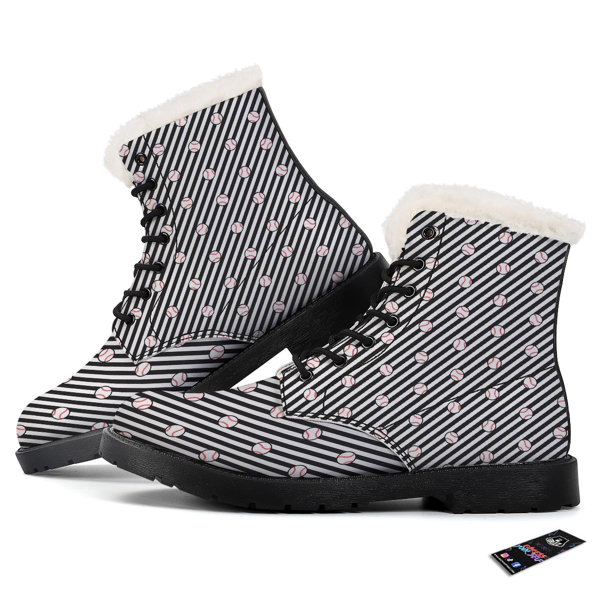 Baseball Black Striped Print Pattern Winter Boots-grizzshop