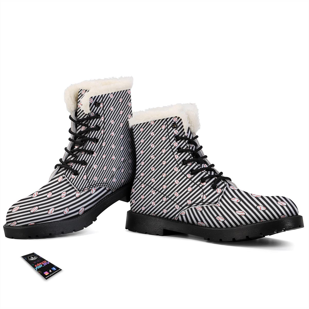 Baseball Black Striped Print Pattern Winter Boots-grizzshop