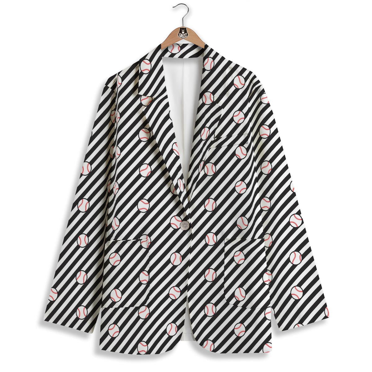Baseball Black Striped Print Pattern Women's Blazer-grizzshop