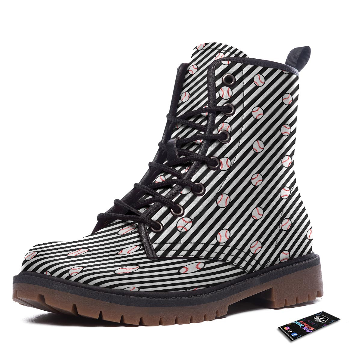Baseball Black Striped Print Pattern Work Boots-grizzshop