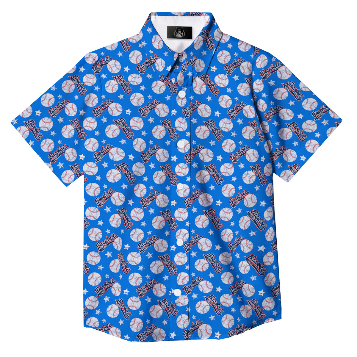 Baseball Blue Print Pattern Button Up Shirt-grizzshop