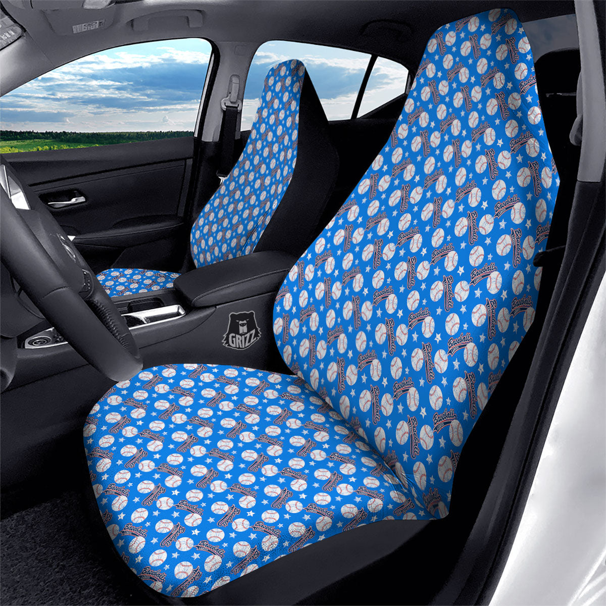 Baseball Blue Print Pattern Car Seat Covers-grizzshop