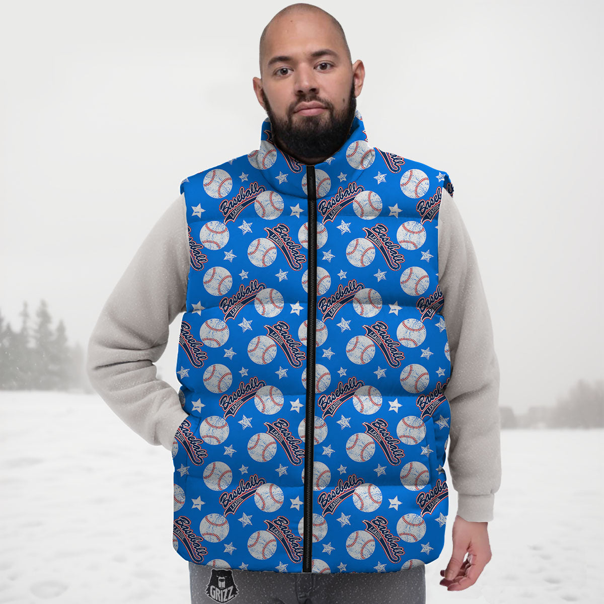 Baseball Blue Print Pattern Down Vest
